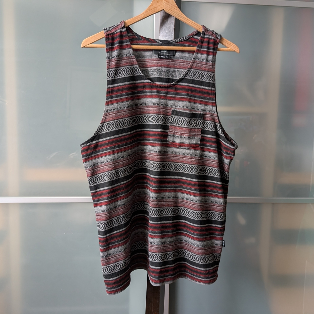 Men's Striped Tank Top with Chest Pocket - Size Large